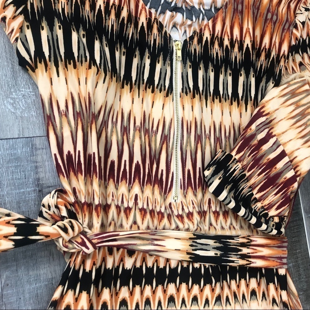Tacera Black Rust and Maroon Midi Dress V Neck Gold Zipper Size M - Picture 7 of 8